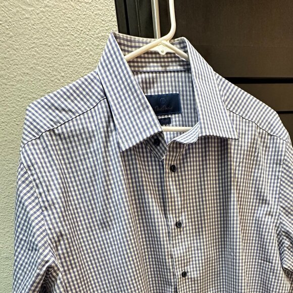 David‎ Donahue Dress Shirt Mens Blue White Checkered Button Up Shirt 17.5 32/33 - Picture 8 of 8